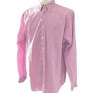 Ralph Lauren Classic Gingham Button Down Shirt Men 17/XL Pink White Long Sleeve